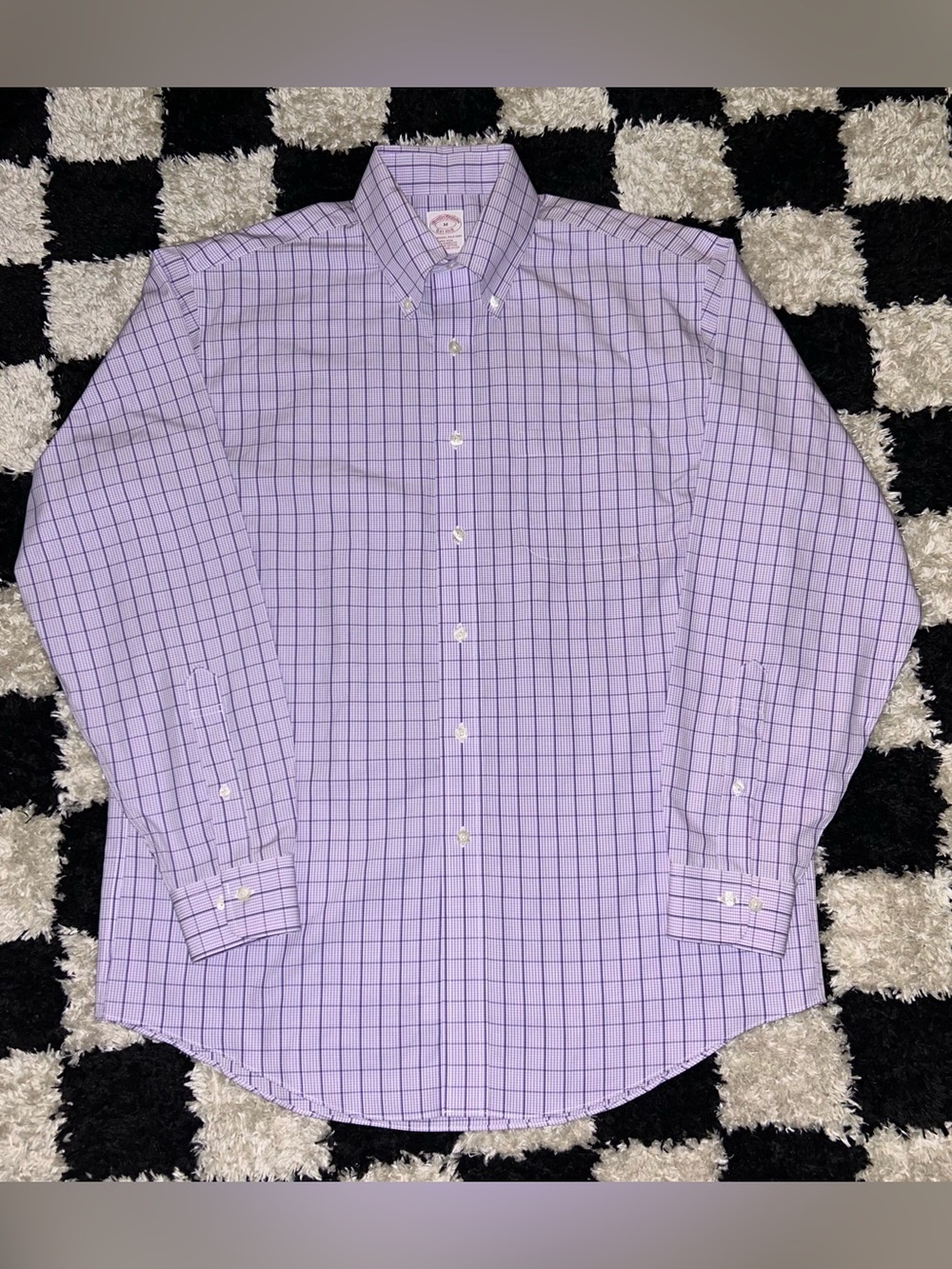 Brooks Brothers Dress Shirt Mens M Purple Check Non Iron Plaid Supima Cotton